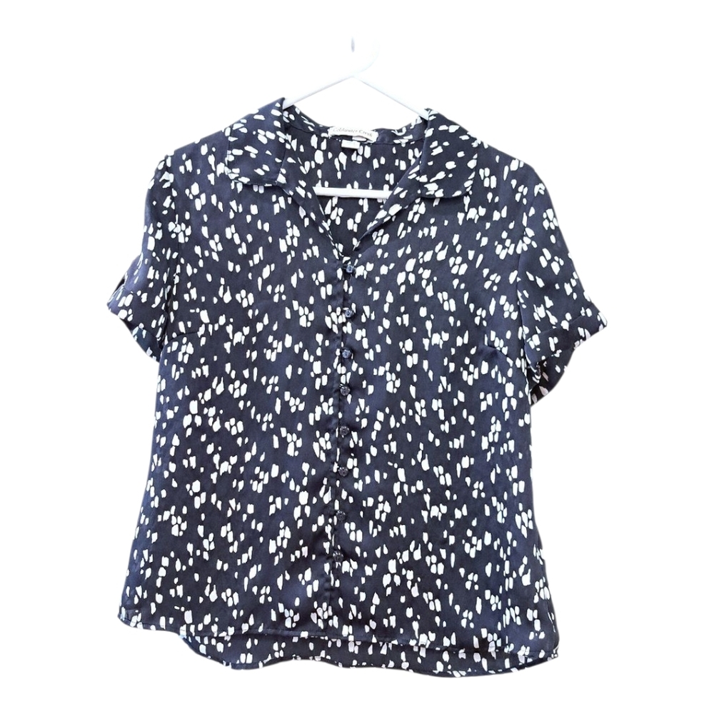 Coldwater Creek Navy and White Patterned Blouse petite PM 10/12